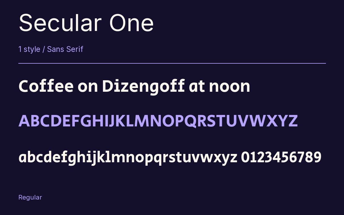Secular One type specimen with letters and figures