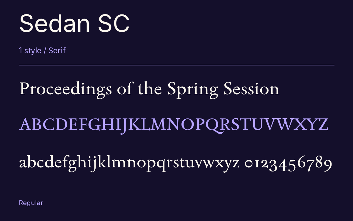 Sedan SC type specimen with letters and figures
