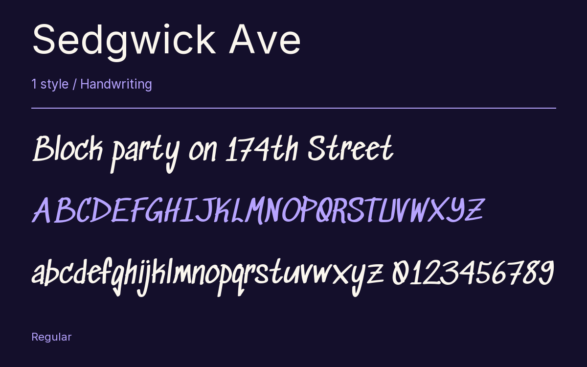Sedgwick Ave type specimen with letters and figures