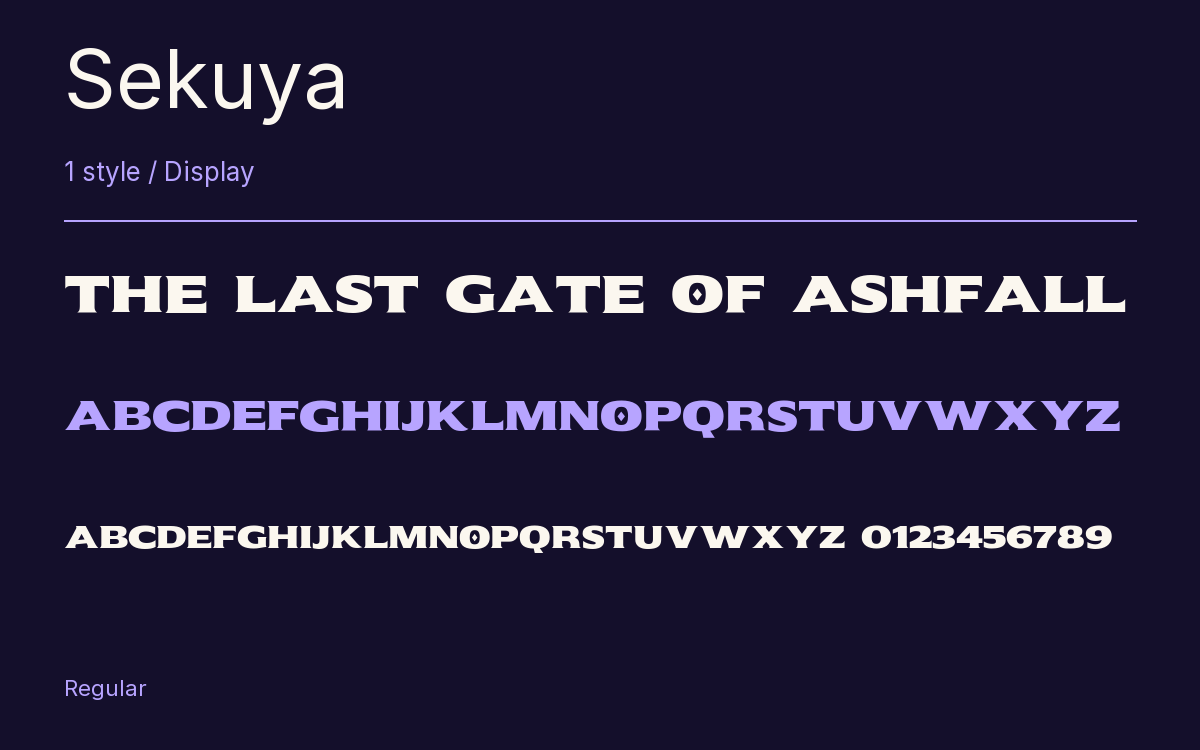 Sekuya type specimen with letters and figures