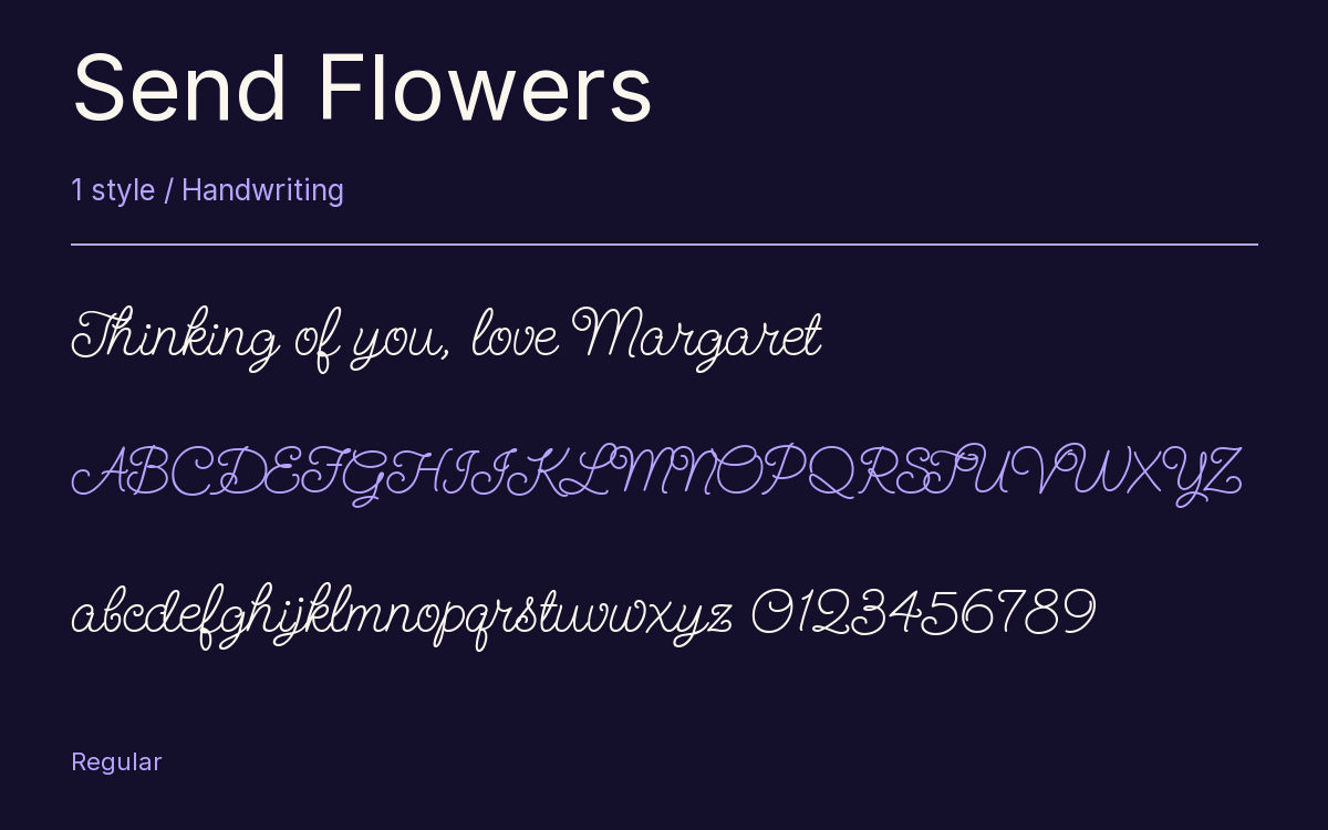 Send Flowers type specimen with letters and figures