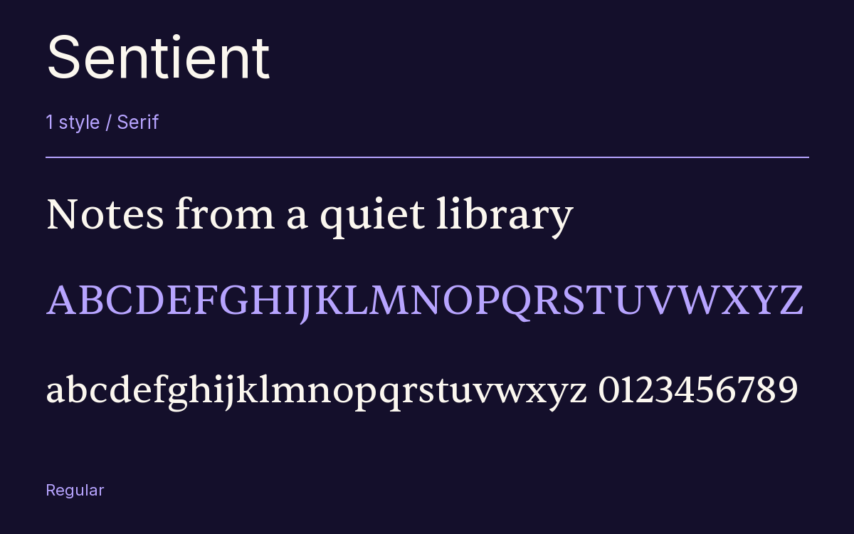 Sentient type specimen with letters and figures
