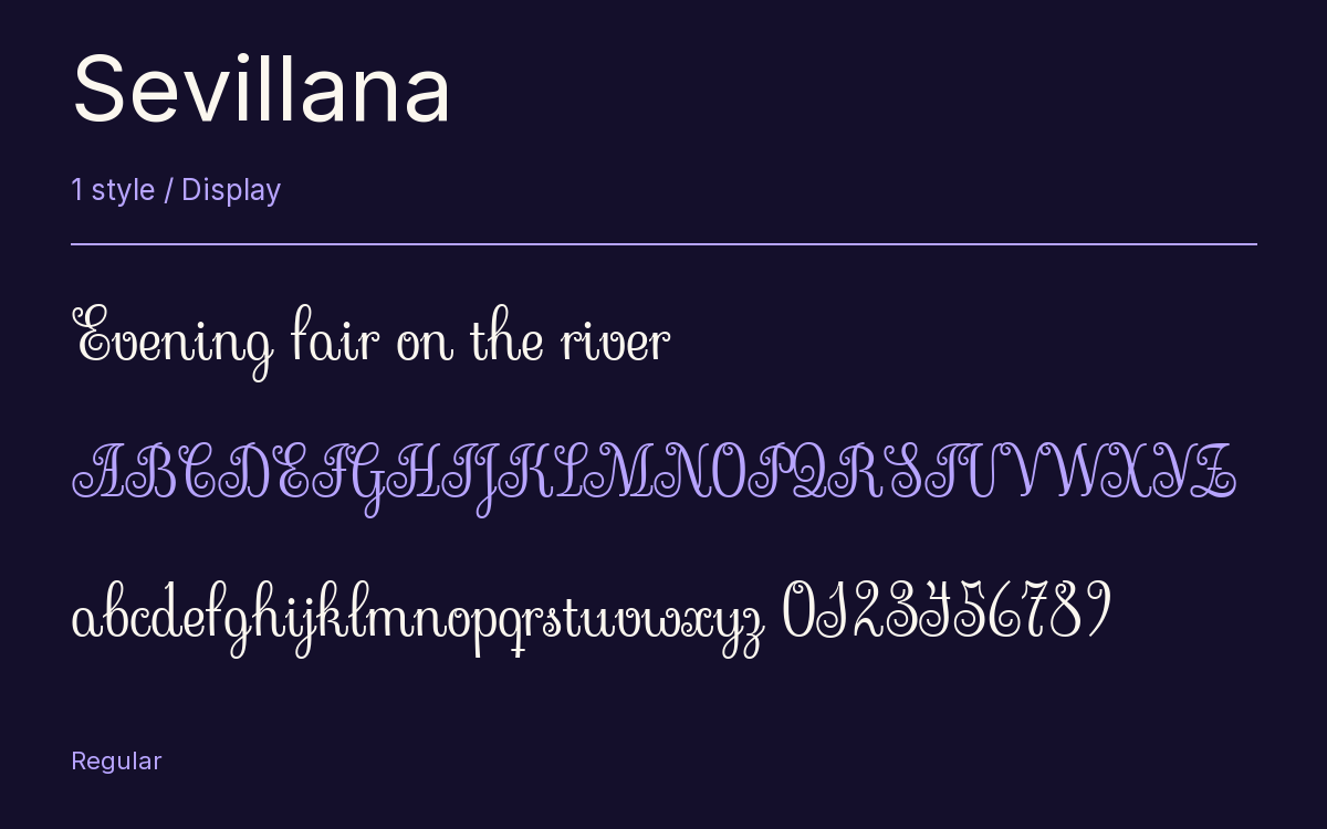 Sevillana type specimen with letters and figures