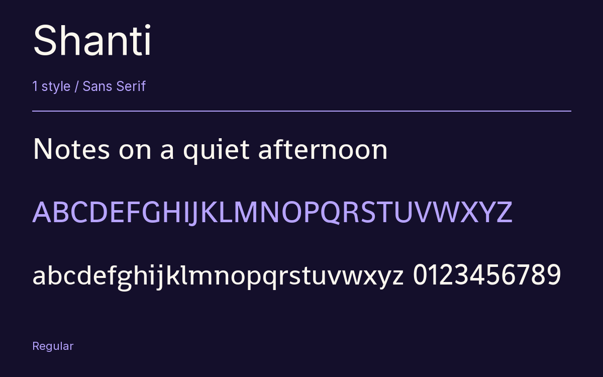 Shanti type specimen with letters and figures