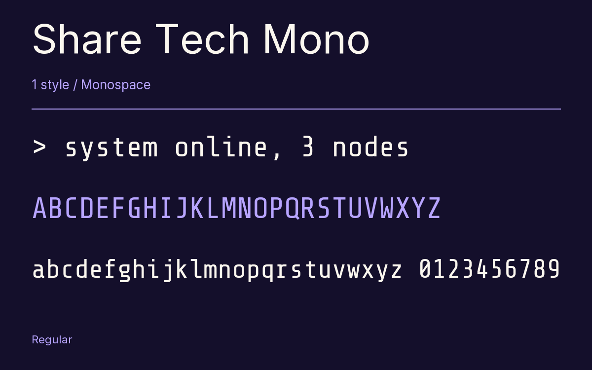 Share Tech Mono type specimen with letters and figures