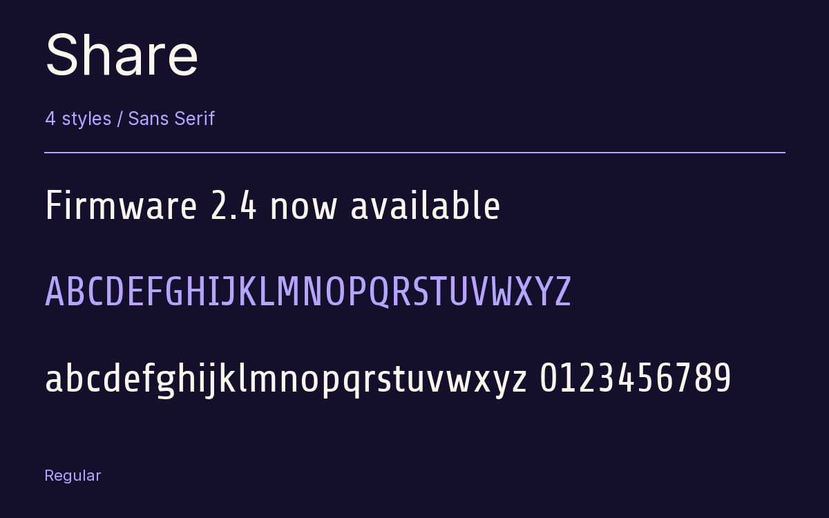 Share type specimen with letters and figures