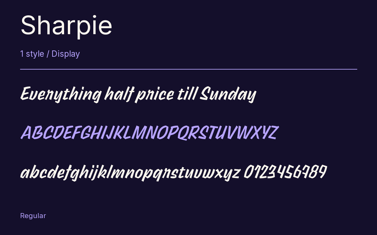 Sharpie type specimen with letters and figures