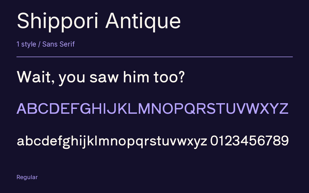 Shippori Antique type specimen with letters and figures