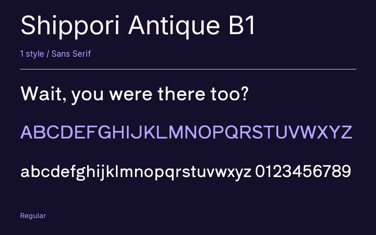 Shippori Antique B1 type specimen with letters and figures