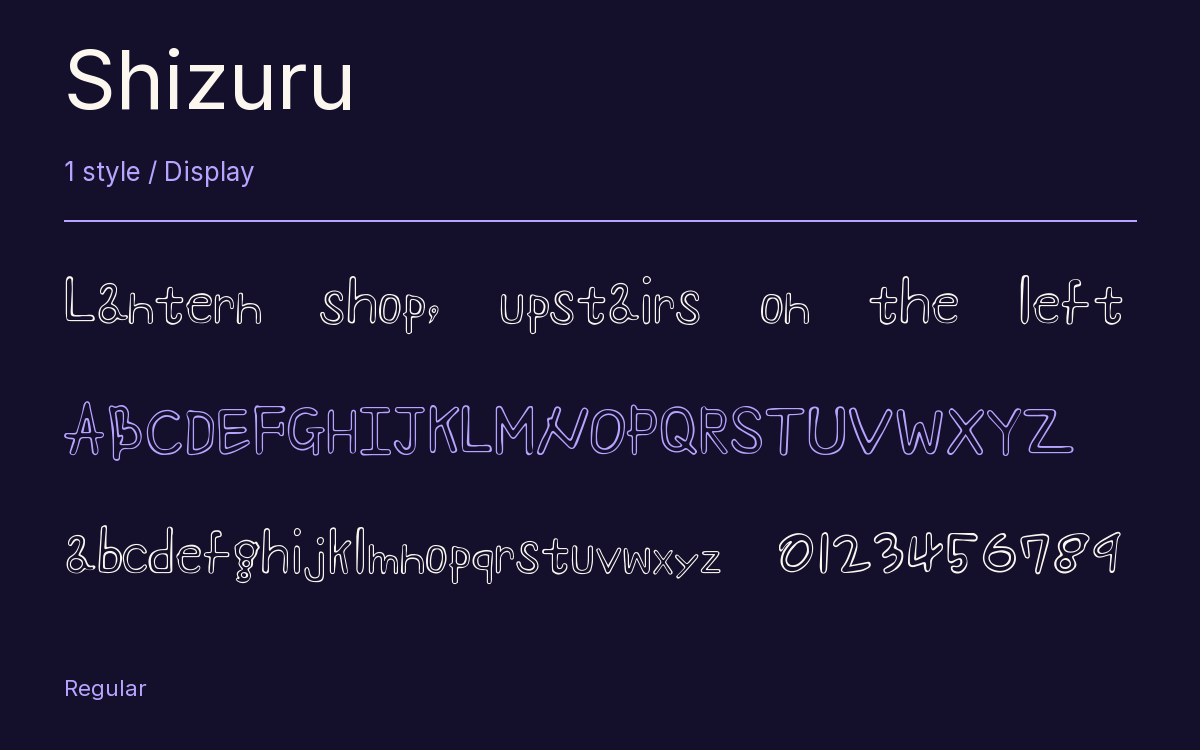 Shizuru type specimen with letters and figures