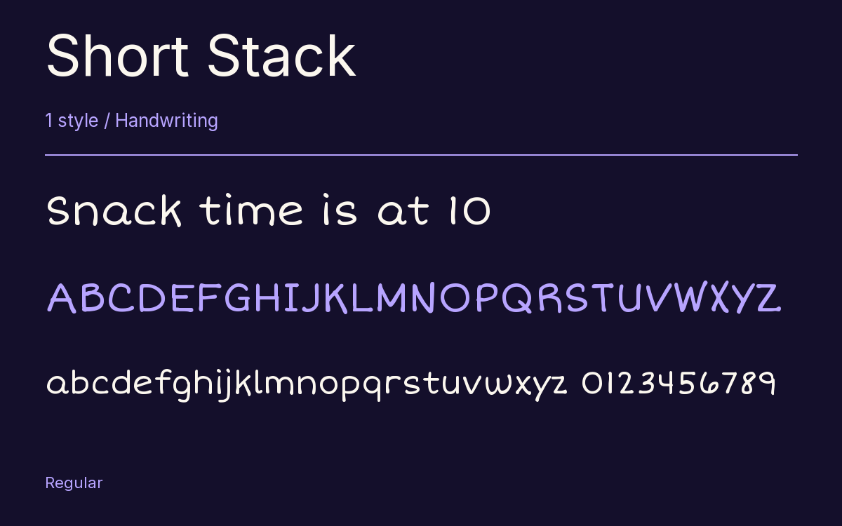 Short Stack type specimen with letters and figures