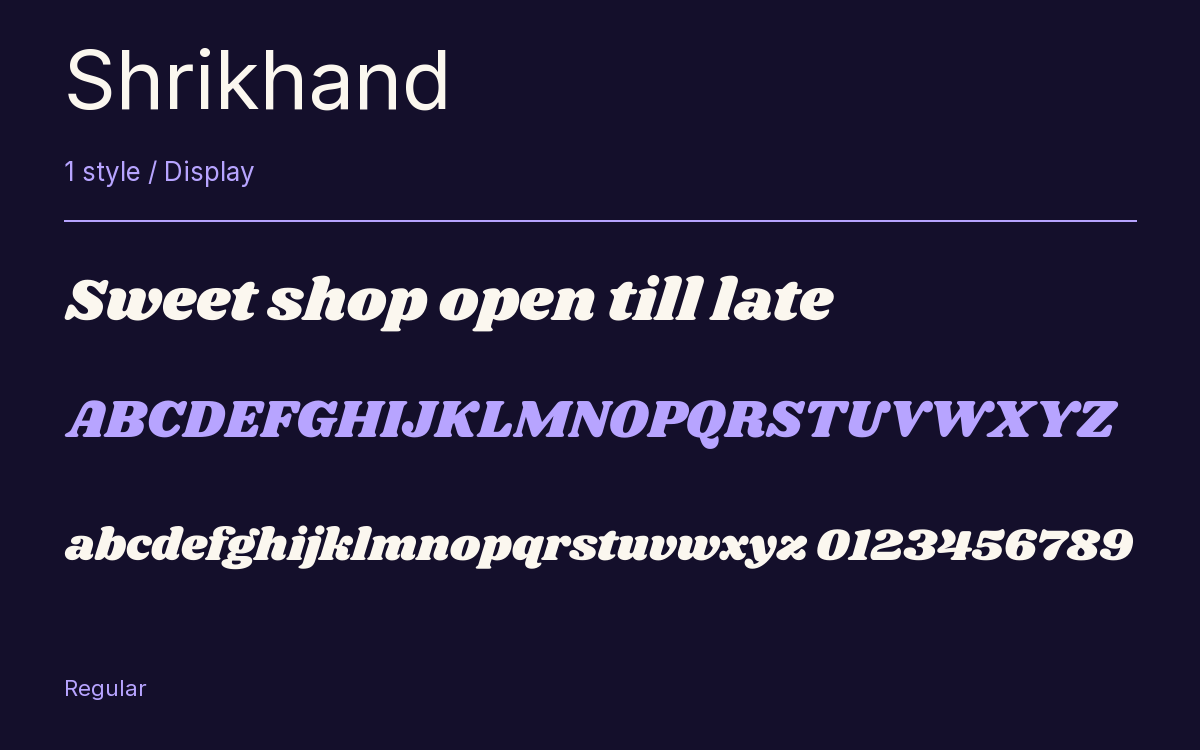 Shrikhand type specimen with letters and figures