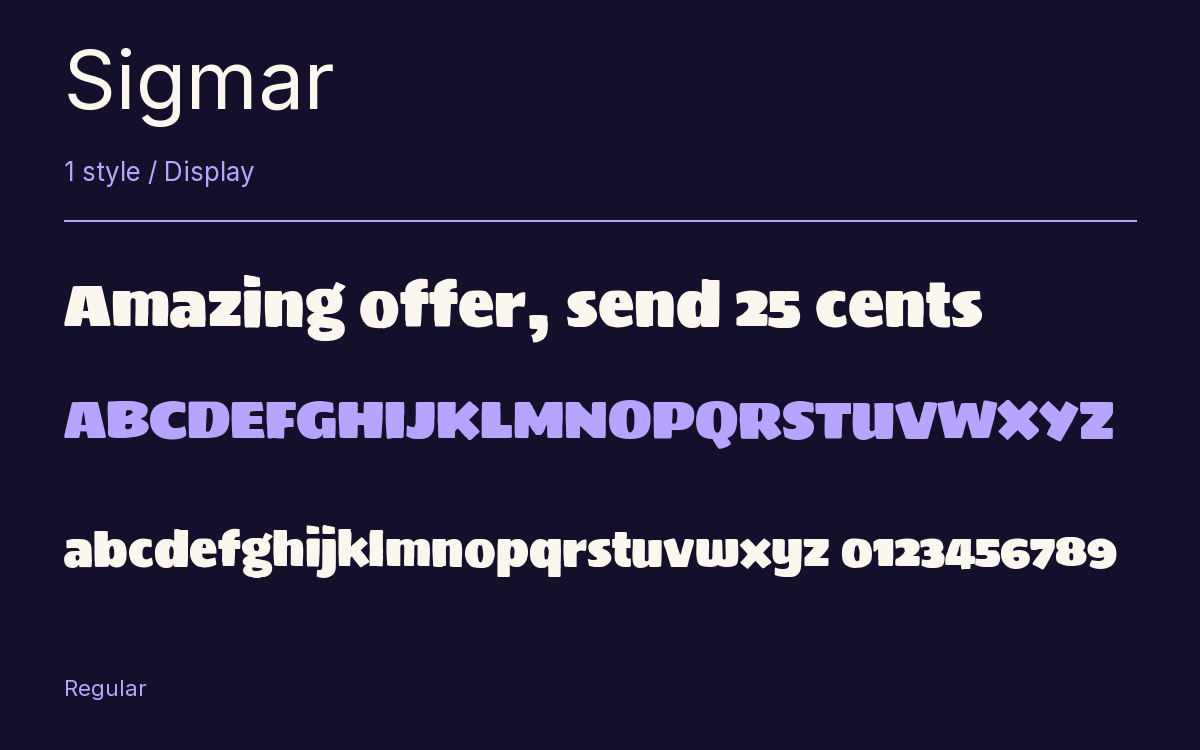 Sigmar type specimen with letters and figures