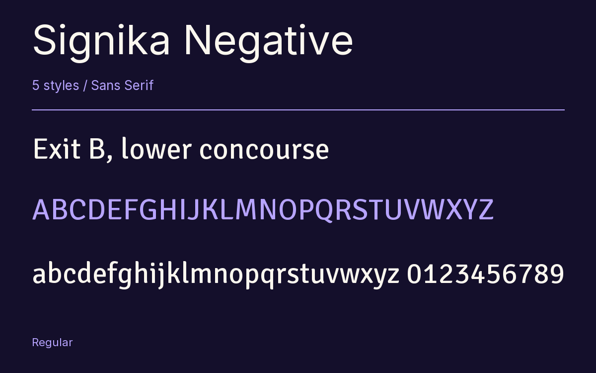 Signika Negative type specimen with letters and figures