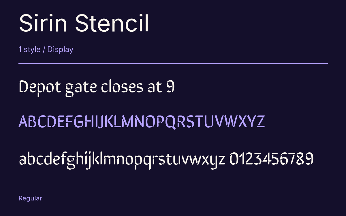 Sirin Stencil type specimen with letters and figures