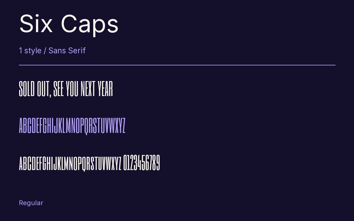 Six Caps type specimen with letters and figures