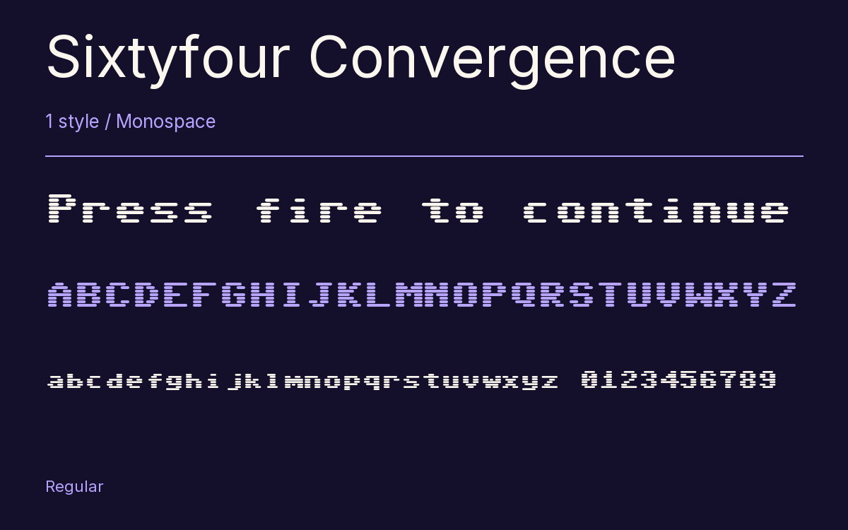 Sixtyfour Convergence type specimen with letters and figures