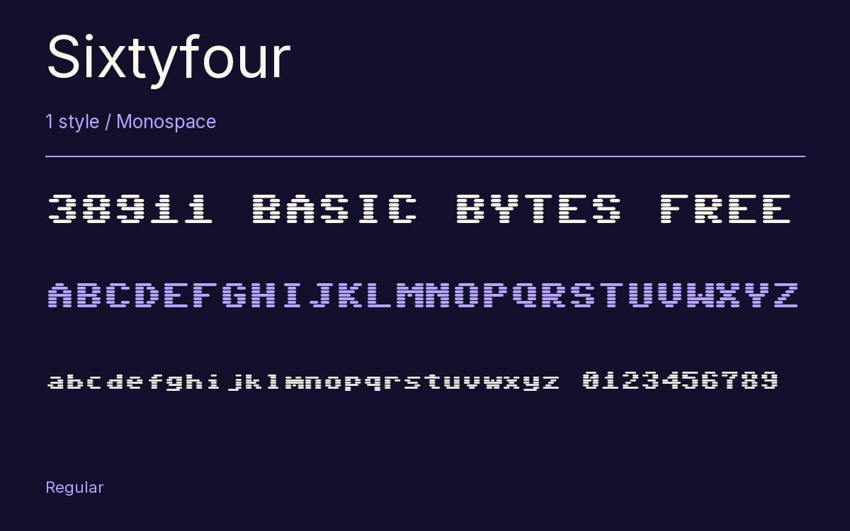 Sixtyfour type specimen with letters and figures