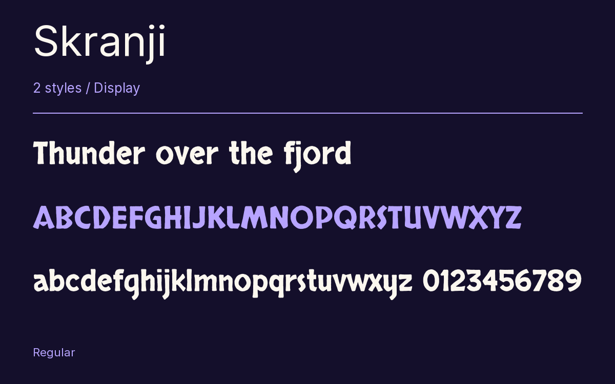 Skranji type specimen with letters and figures