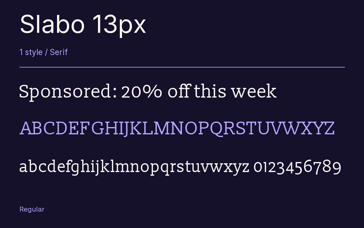 Slabo 13px type specimen with letters and figures