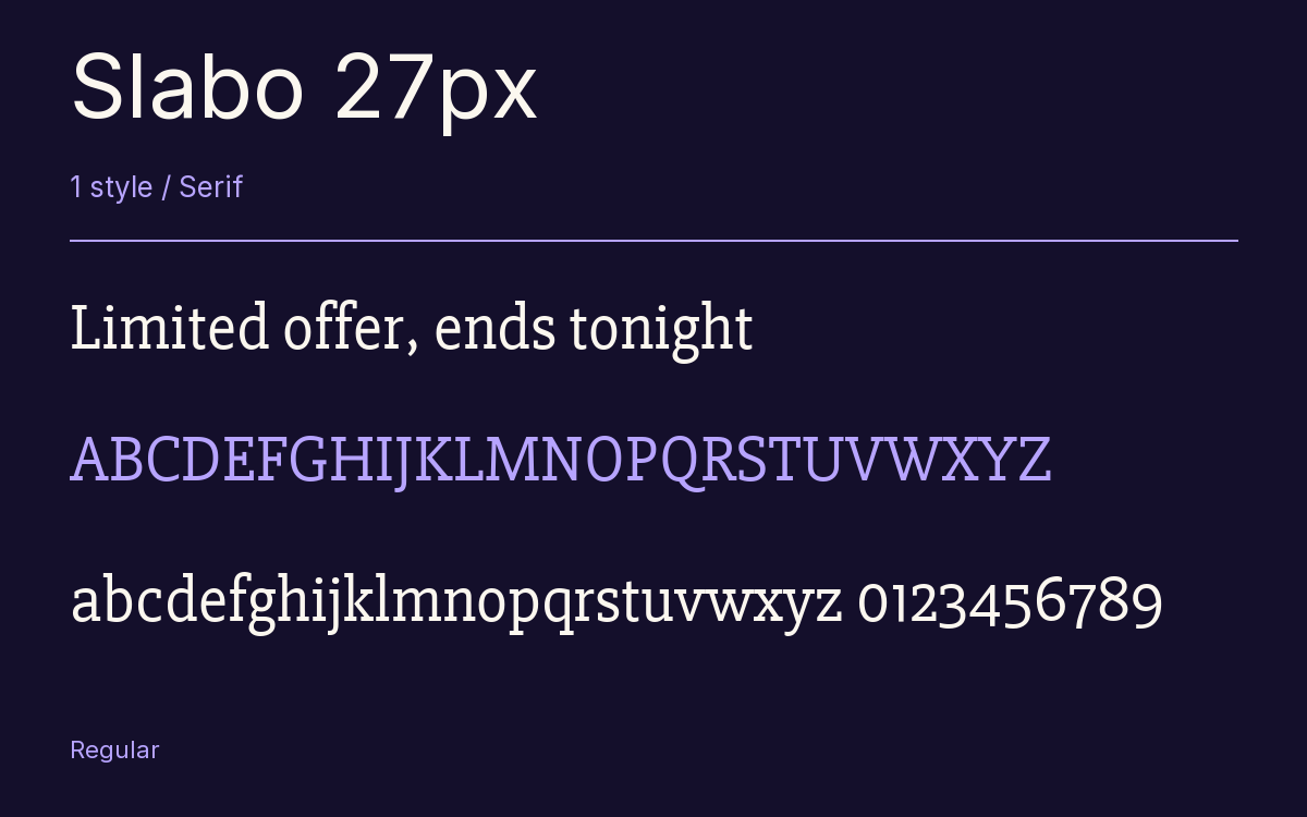 Slabo 27px type specimen with letters and figures