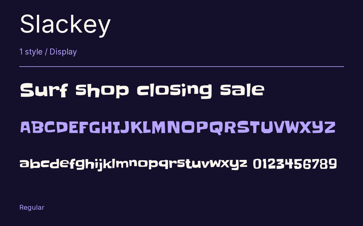 Slackey type specimen with letters and figures