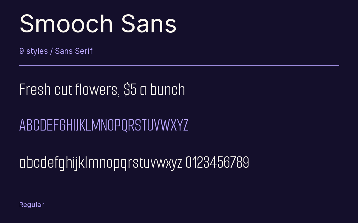 Smooch Sans type specimen with letters and figures