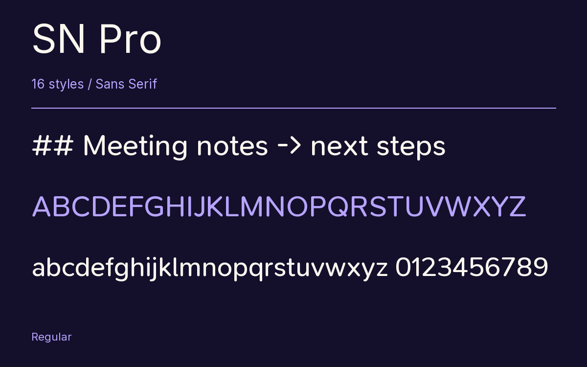 SN Pro type specimen with letters and figures