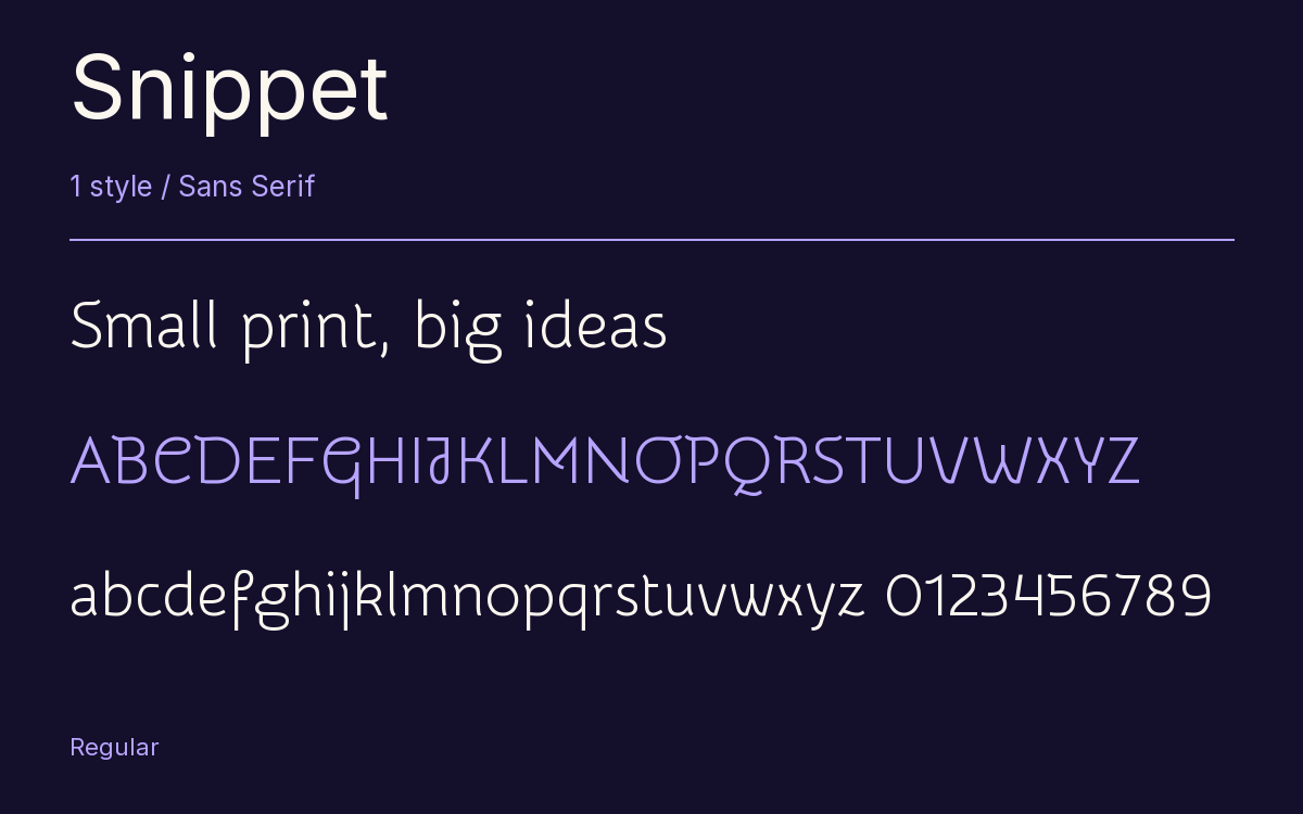 Snippet type specimen with letters and figures