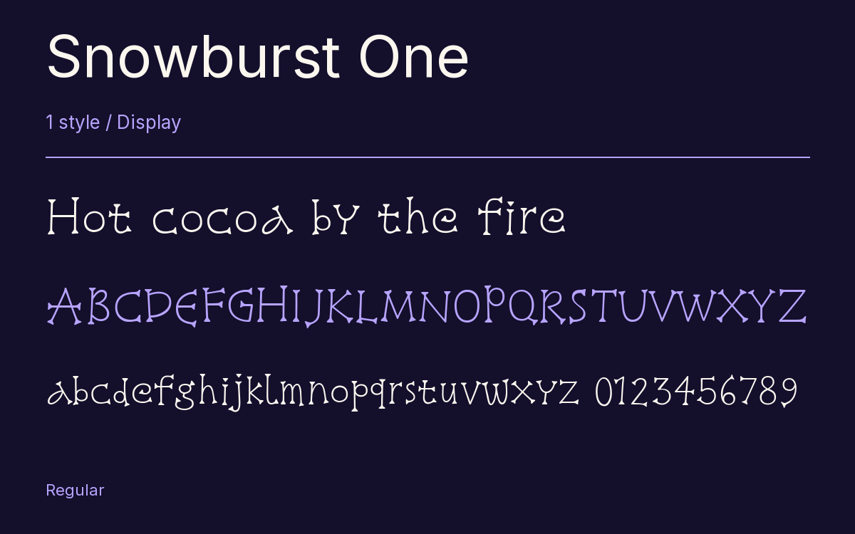 Snowburst One type specimen with letters and figures