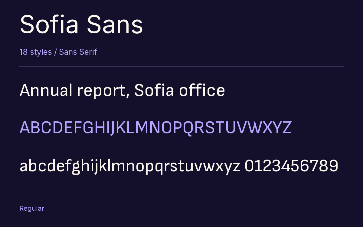 Sofia Sans type specimen with letters and figures