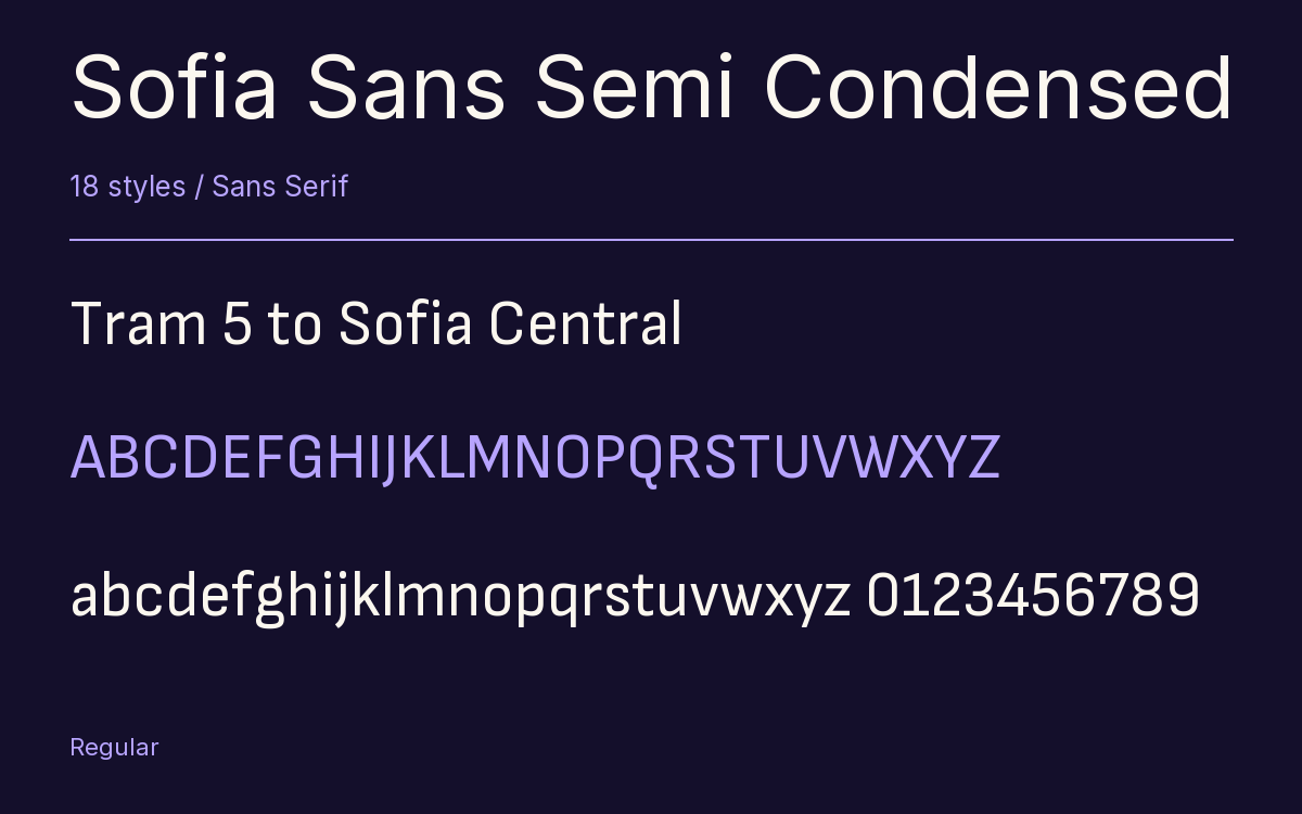 Sofia Sans Semi Condensed type specimen with letters and figures
