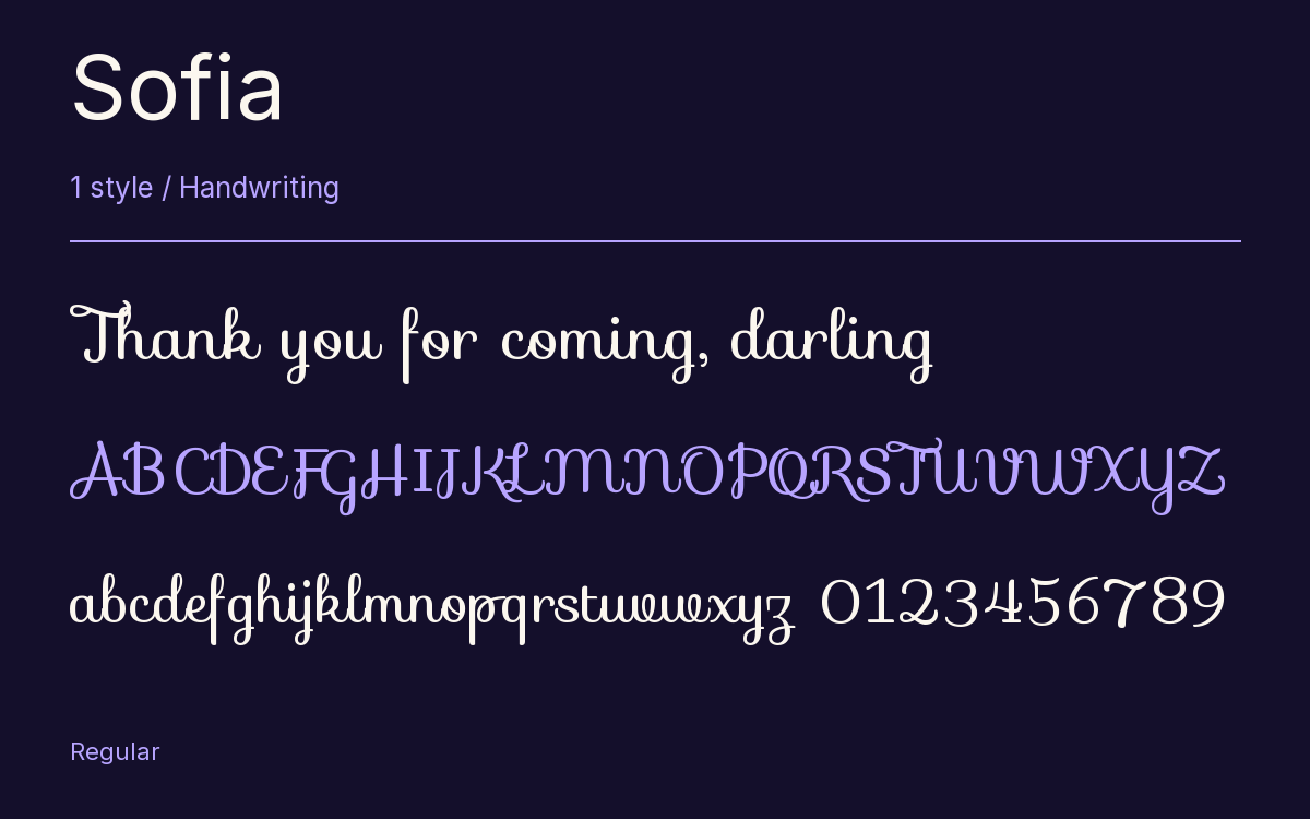 Sofia type specimen with letters and figures