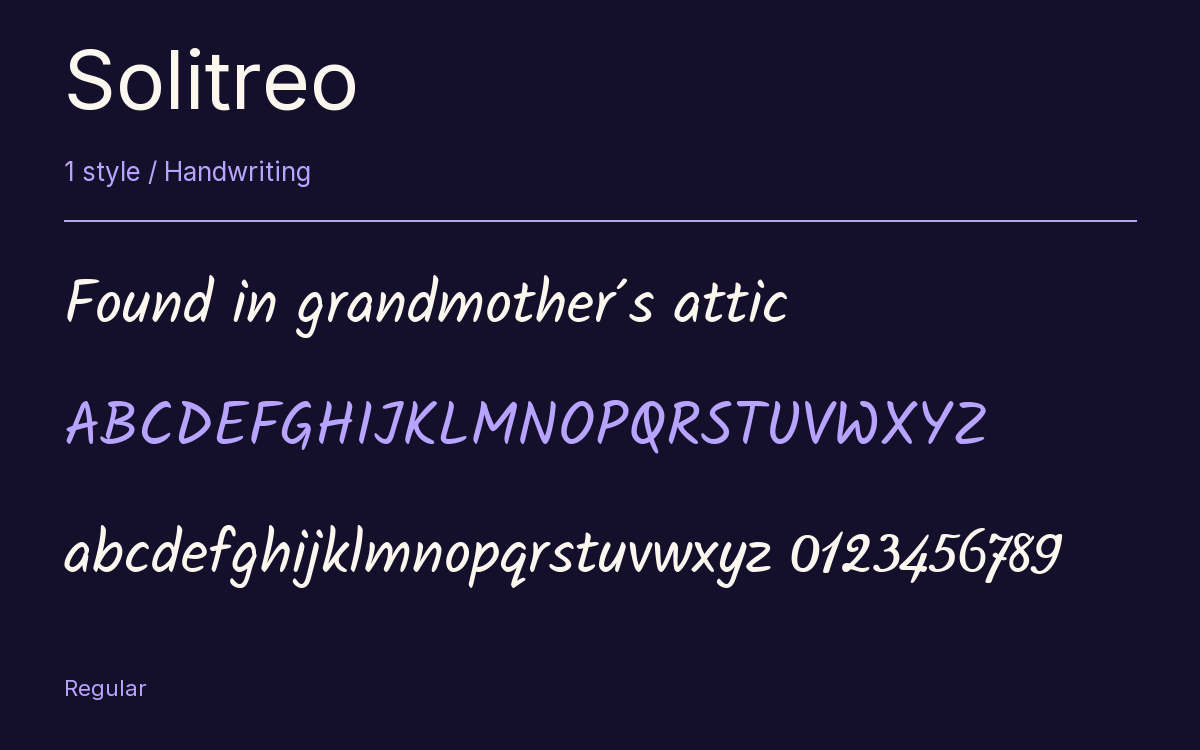 Solitreo type specimen with letters and figures
