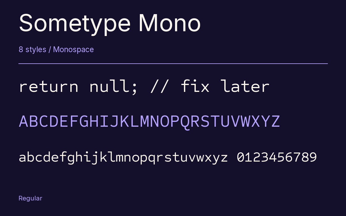 Sometype Mono type specimen with letters and figures