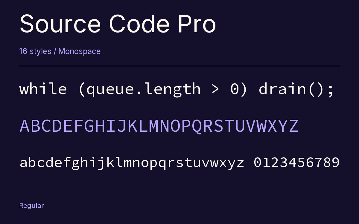 Source Code Pro type specimen with letters and figures