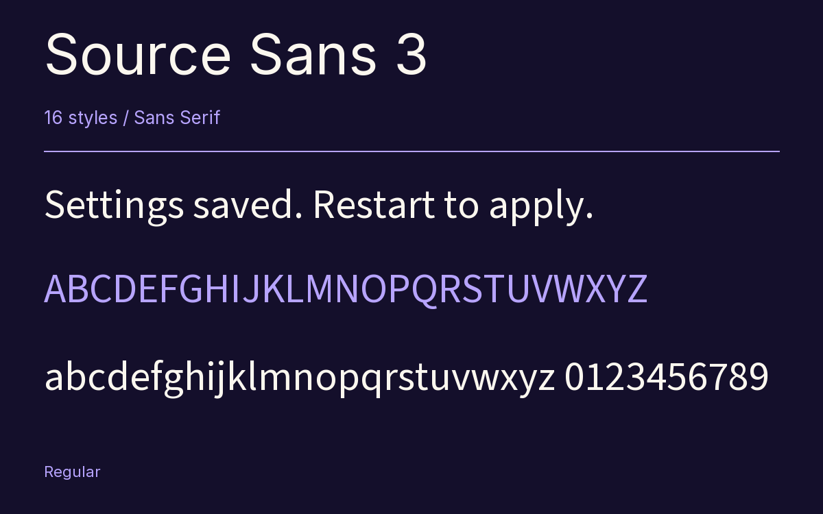 Source Sans 3 type specimen with letters and figures