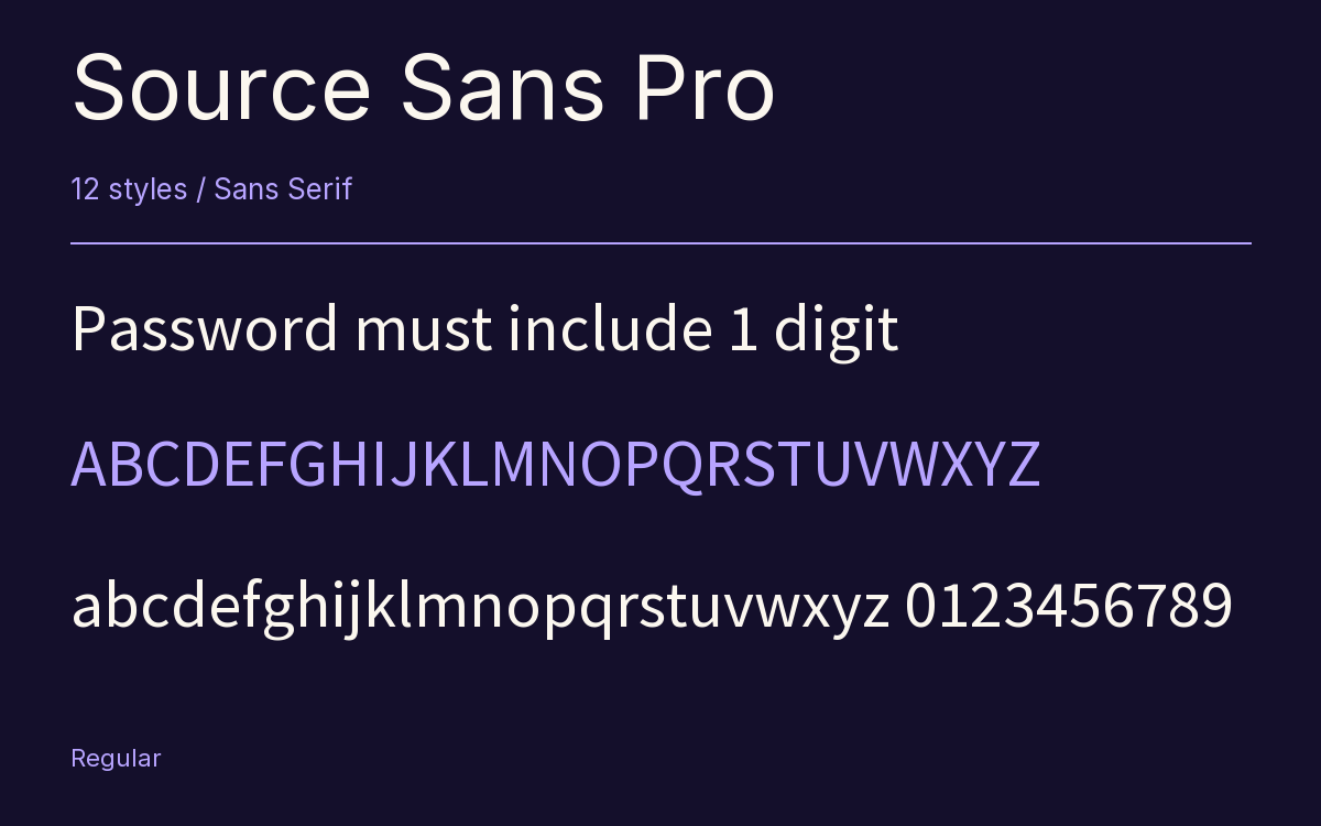 Source Sans Pro type specimen with letters and figures