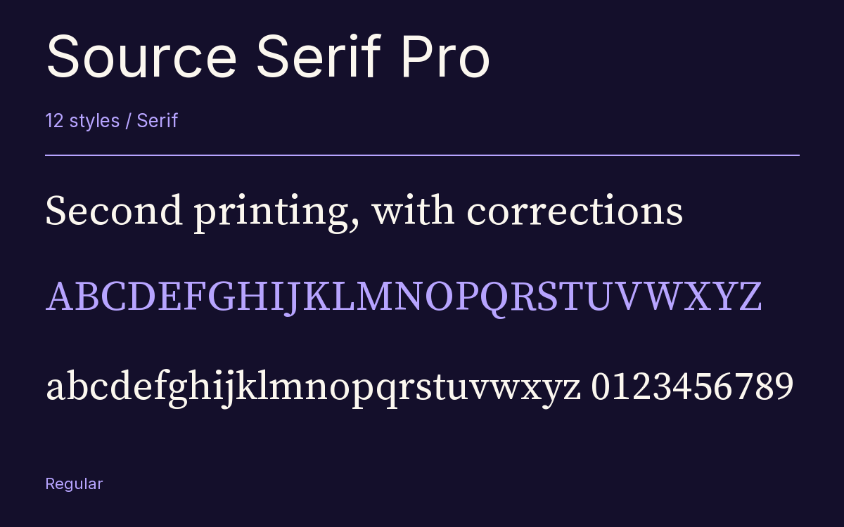Source Serif Pro type specimen with letters and figures