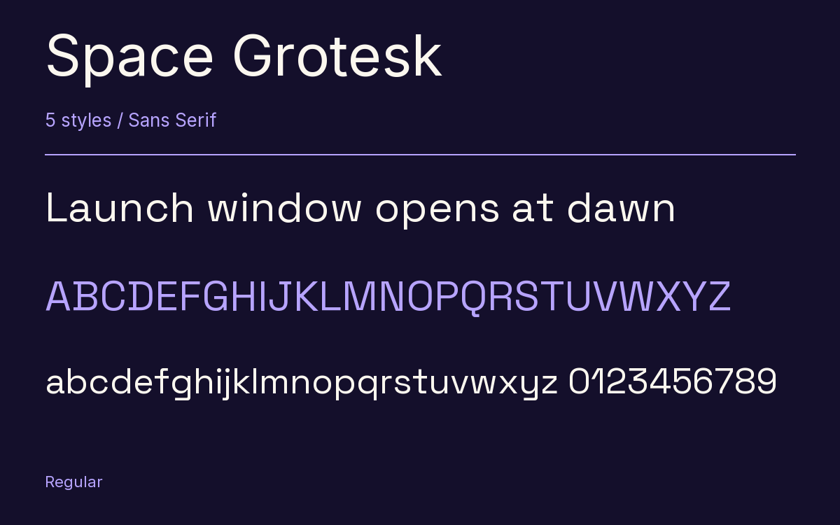 Space Grotesk type specimen with letters and figures