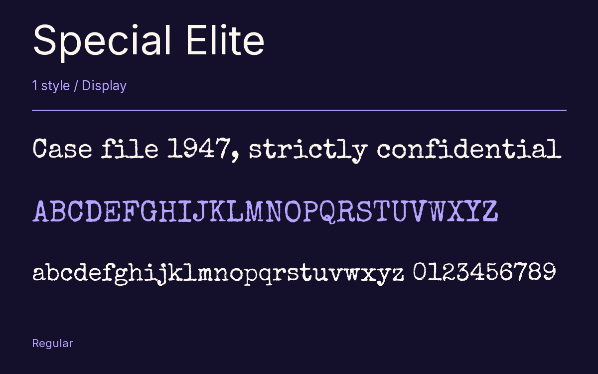 Special Elite type specimen with letters and figures