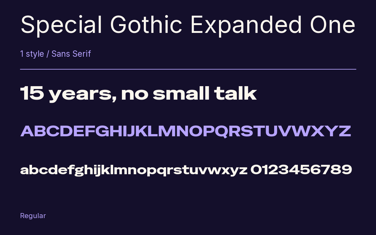 Special Gothic Expanded One type specimen with letters and figures