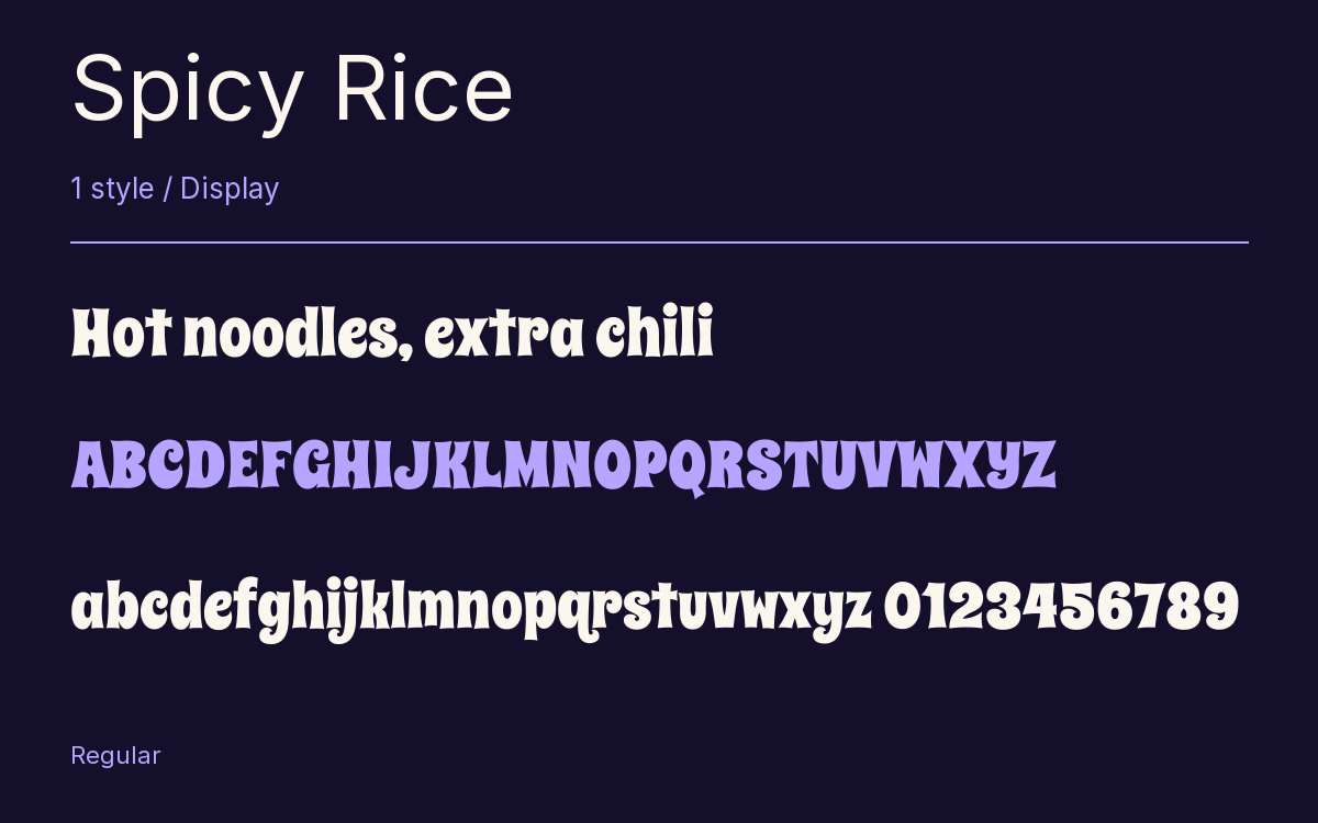Spicy Rice type specimen with letters and figures