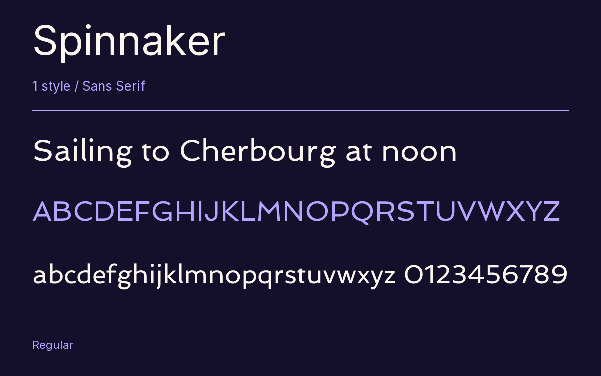 Spinnaker type specimen with letters and figures