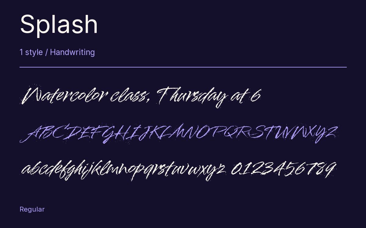 Splash type specimen with letters and figures