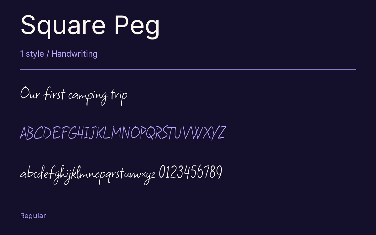Square Peg type specimen with letters and figures