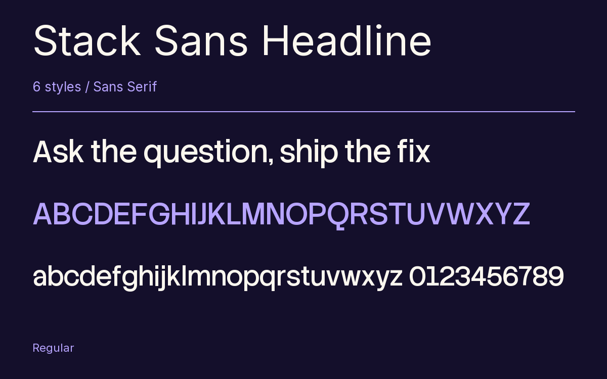 Stack Sans Headline type specimen with letters and figures