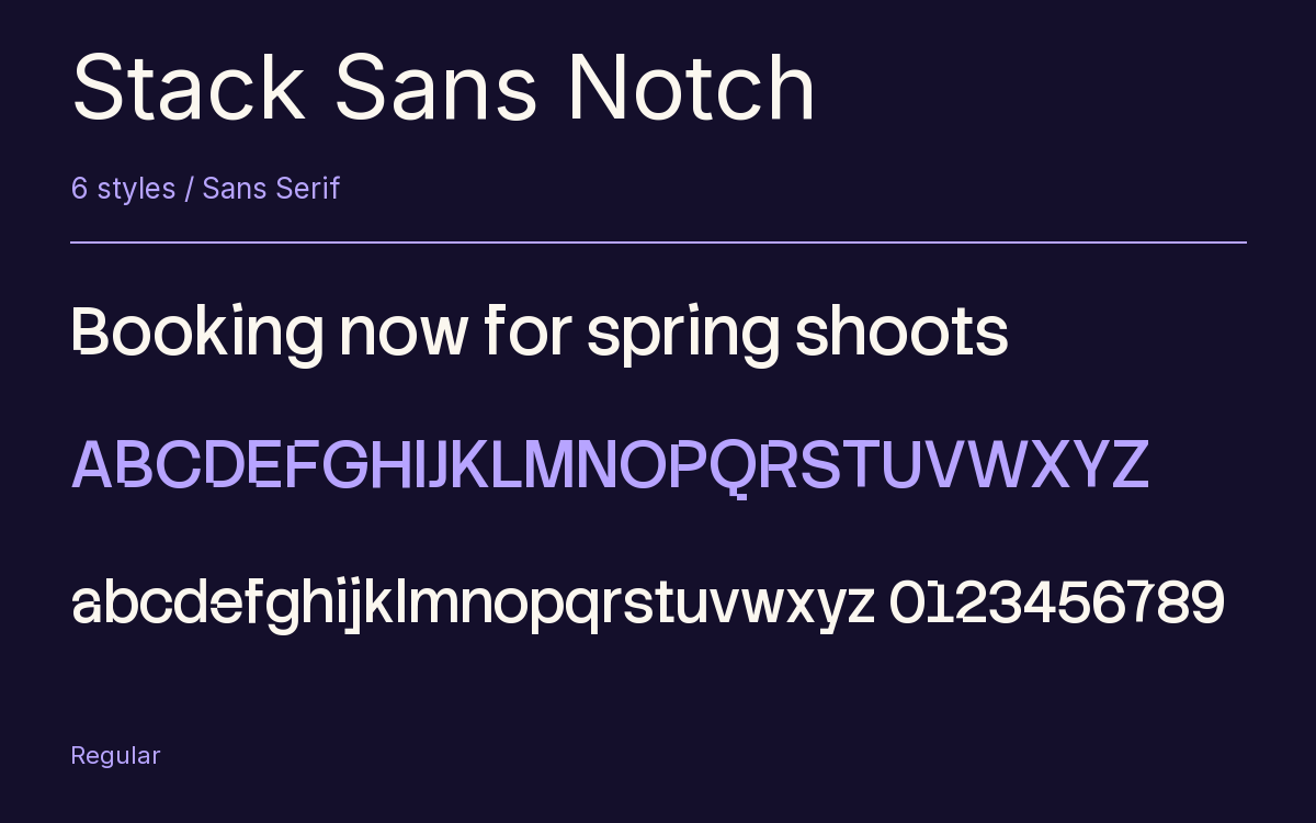 Stack Sans Notch type specimen with letters and figures