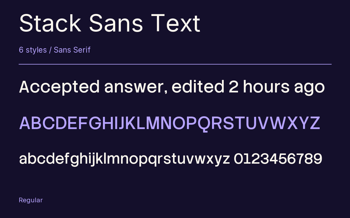Stack Sans Text type specimen with letters and figures