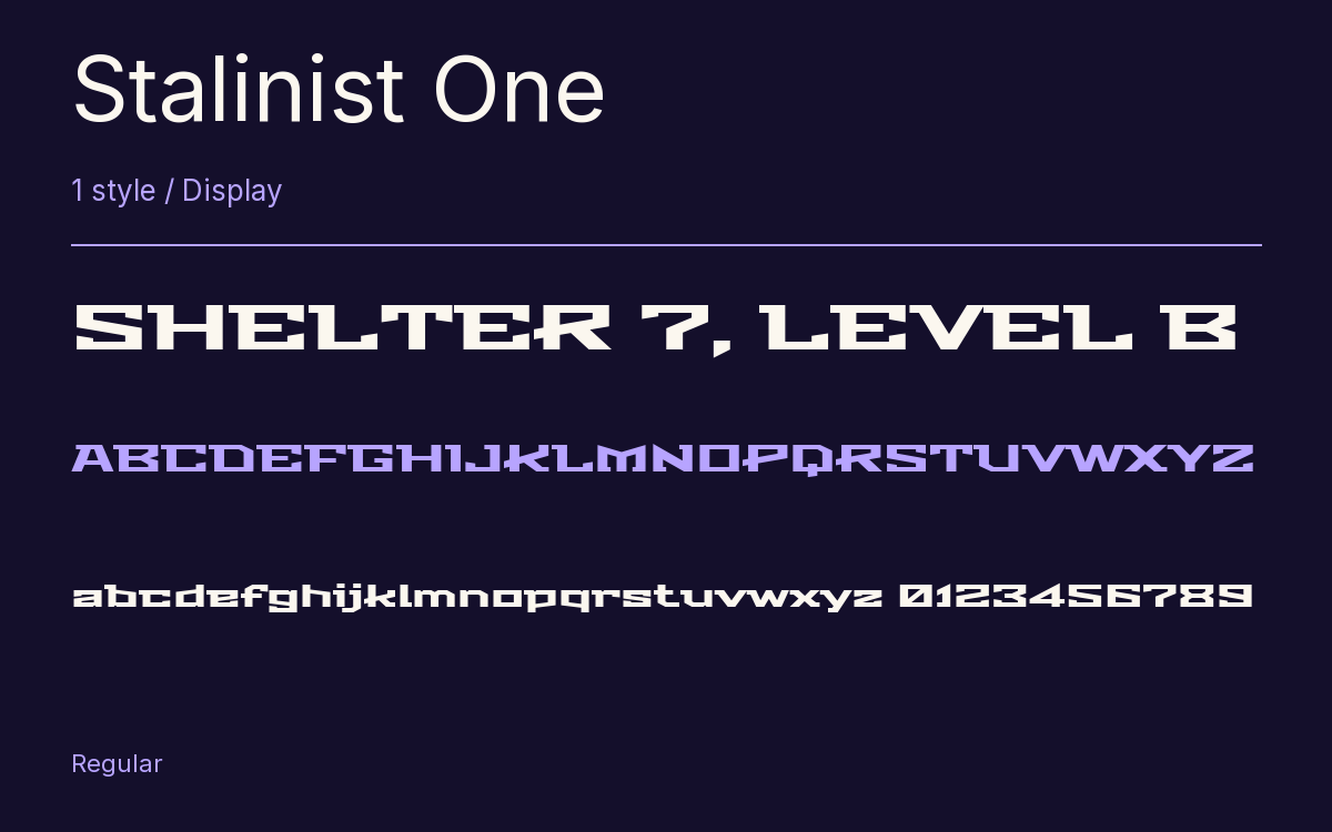 Stalinist One type specimen with letters and figures